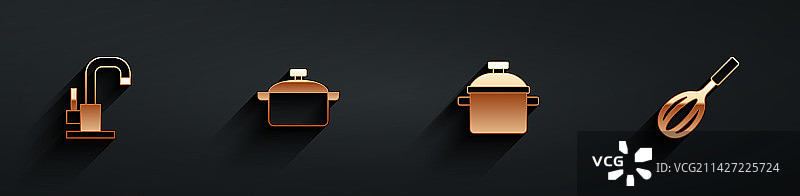 水龙头、烹饪锅和厨房搅拌器图标图片素材