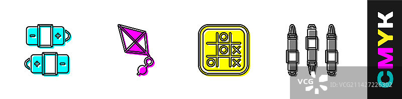 电池、风筝、井字游戏和记号笔套装图片素材