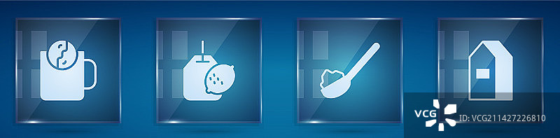 茶歇时间：柠檬茶包、勺子和糖套装图片素材