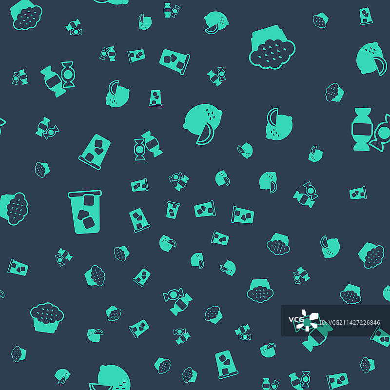 柠檬玛芬、冰茶和糖果无缝背景套装图片素材