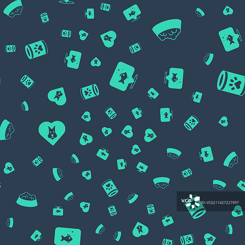 鱼、宠物食品、猫狗碗和爱心套装图片素材