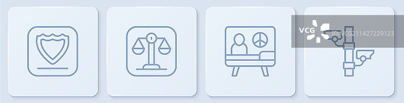 盾牌、天平与正义线性图标合集图片素材
