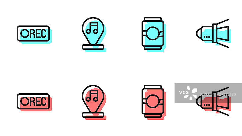 啤酒罐、唱片按钮和音符图片素材