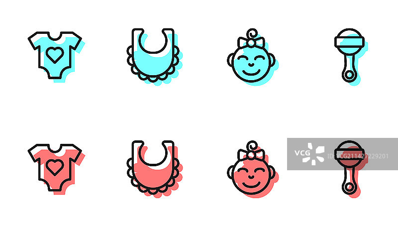 线性小女孩头像，婴儿服装和围嘴图片素材