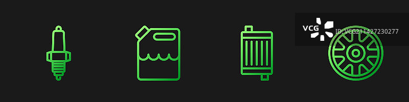 汽车散热器冷却系统火花塞图标套装图片素材