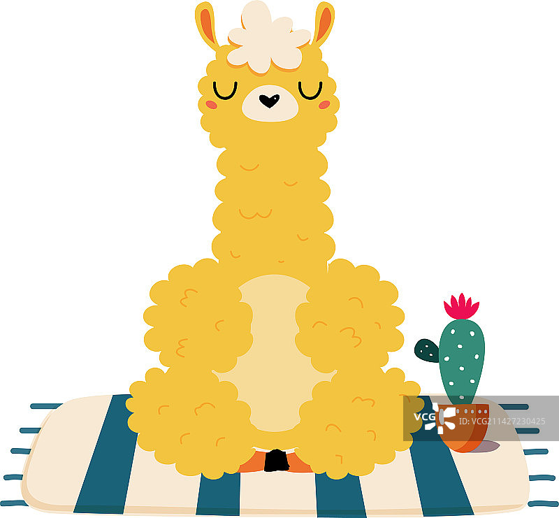 有趣的可爱羊驼宝宝莲花冥想图片素材