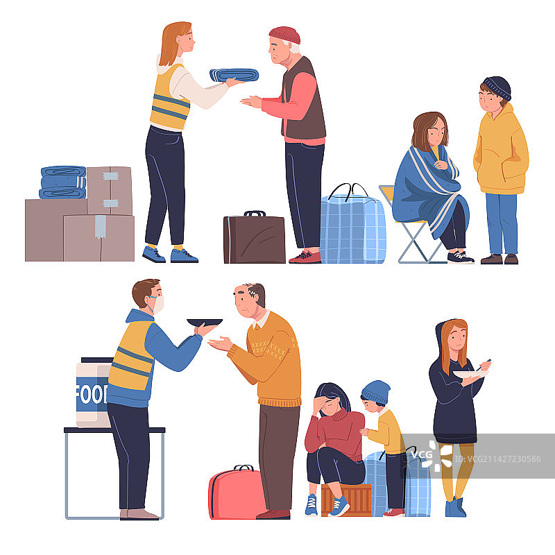 志愿者给无家可归的人送食物图片素材