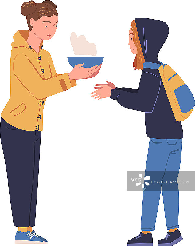 志愿者向难民或无家可归的妇女提供食物图片素材