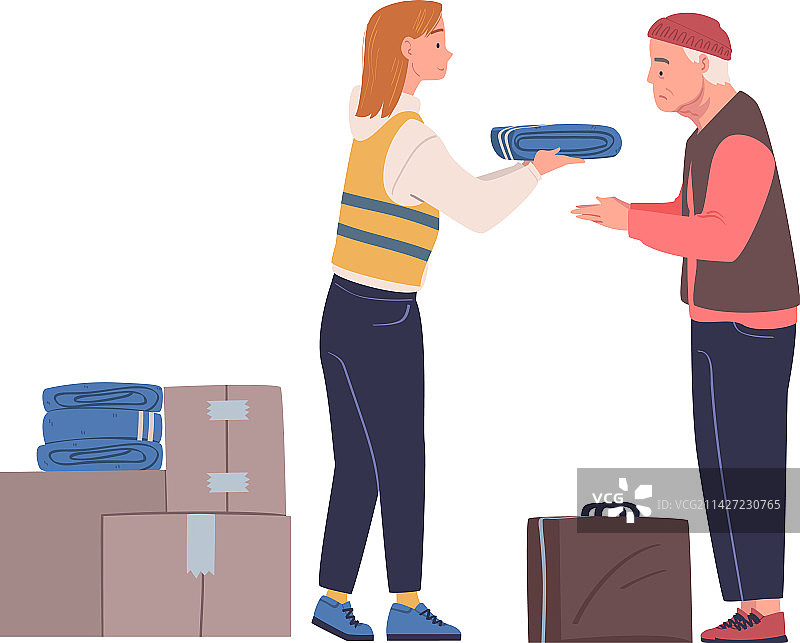 志愿者捐赠温暖的衣物和毯子图片素材