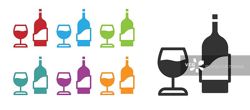 黑色酒瓶和玻璃杯图标图片素材