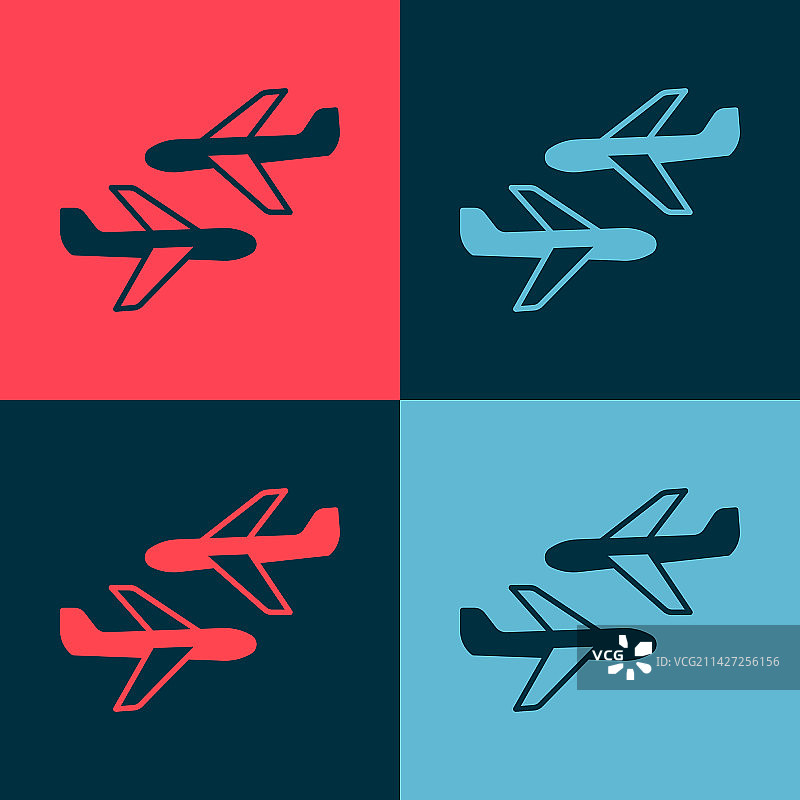 彩色背景上的波普艺术飞机图标图片素材
