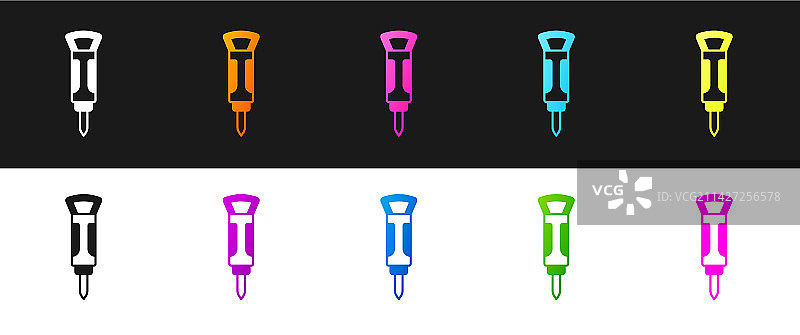 黑色背景上的施工用风镐图标图片素材