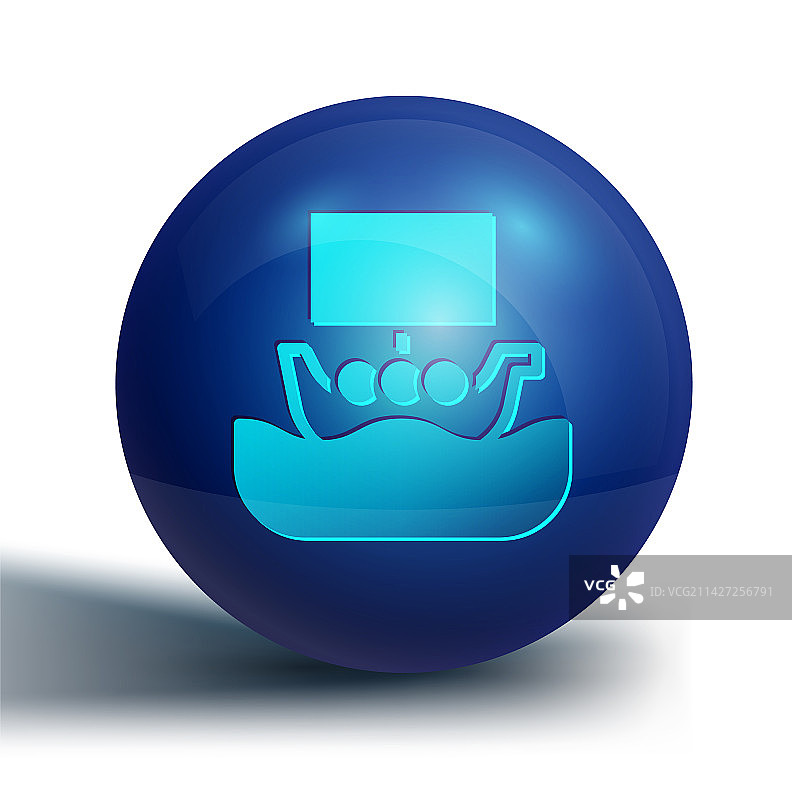 蓝色古代维京斯堪的纳维亚龙头战舰图标图片素材