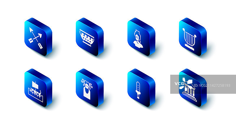 希腊古代碗、古代半身像和雕塑套装图片素材