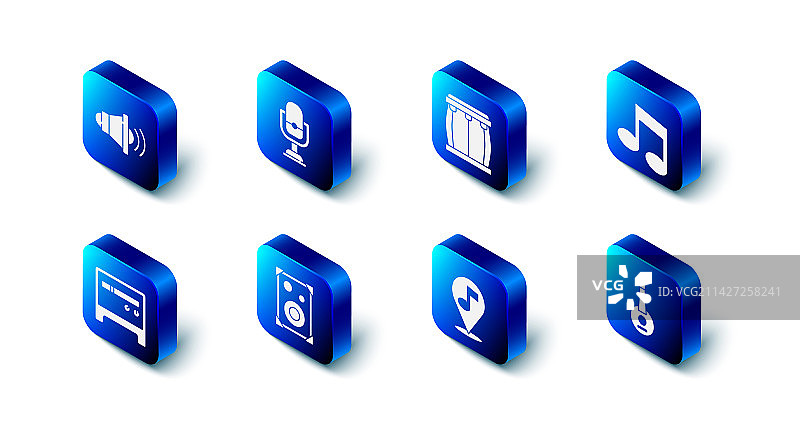 麦克风、鼓、音符和班卓琴元素图片素材