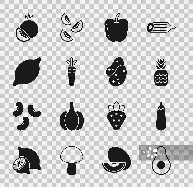 牛油果茄子菠萝苹果图案图片素材