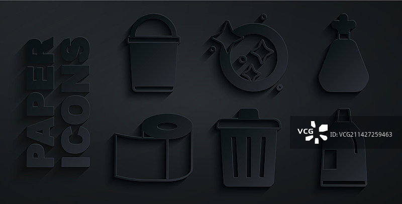 垃圾桶、垃圾袋、卷纸组合图片素材