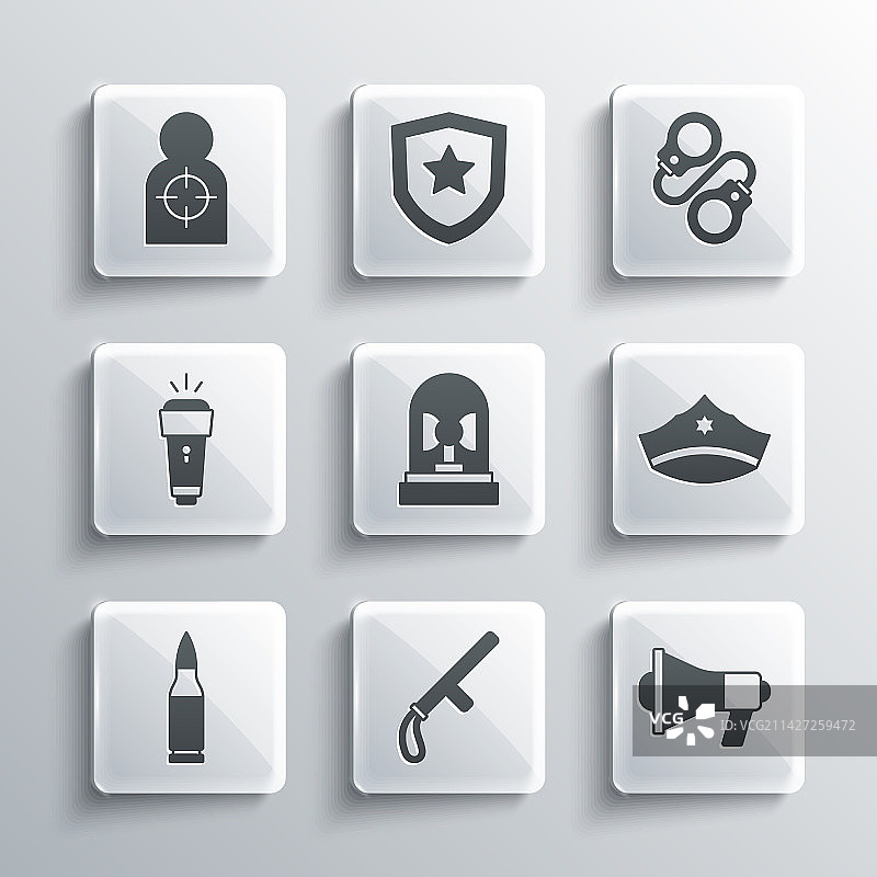 警察橡胶警棍、扩音器、帽子图片素材