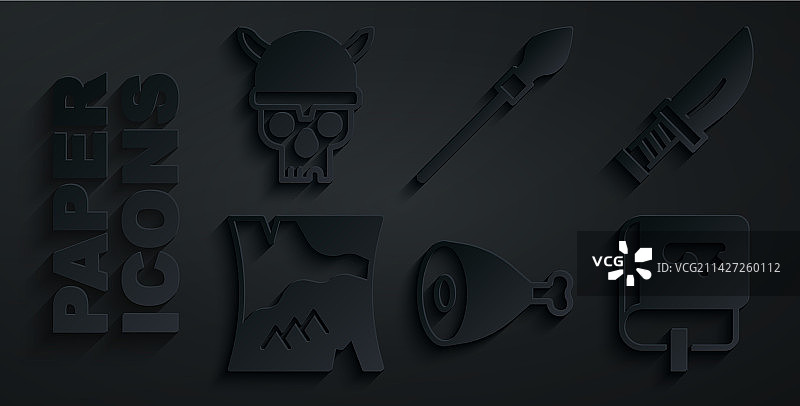 鸡腿、匕首、地图与维京书图片素材