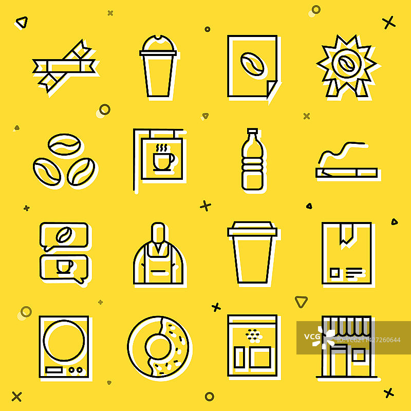 咖啡店、咖啡豆袋和香烟图片素材