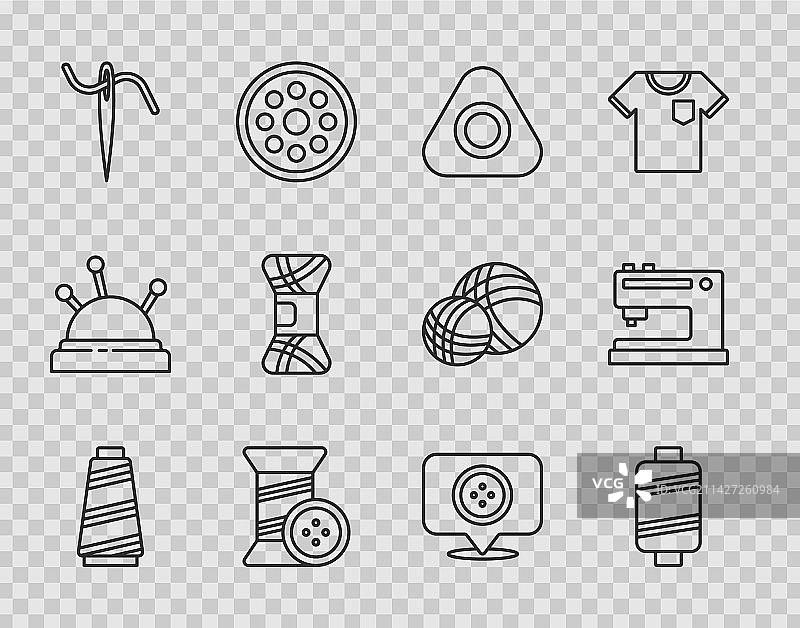 缝纫线、粉笔、纽扣和针线性图标图片素材