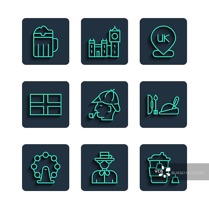 伦敦眼伊丽莎白女王咖啡杯线条图片素材