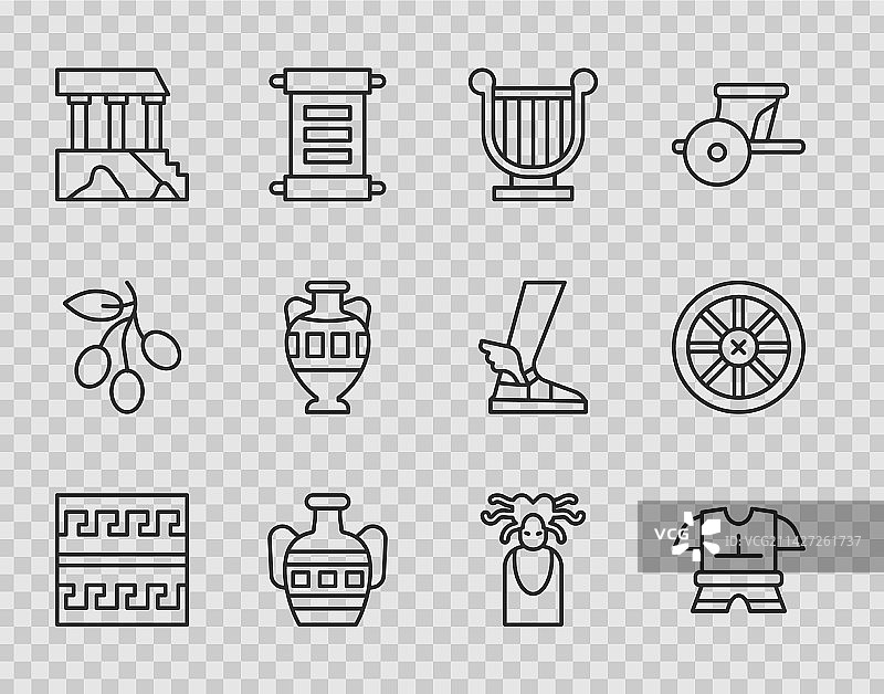 锚定线、古希腊图案、盔甲、七弦琴图片素材