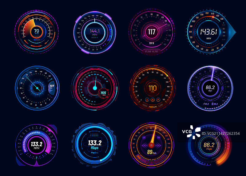 未来主义汽车速度计霓虹灯表盘图片素材