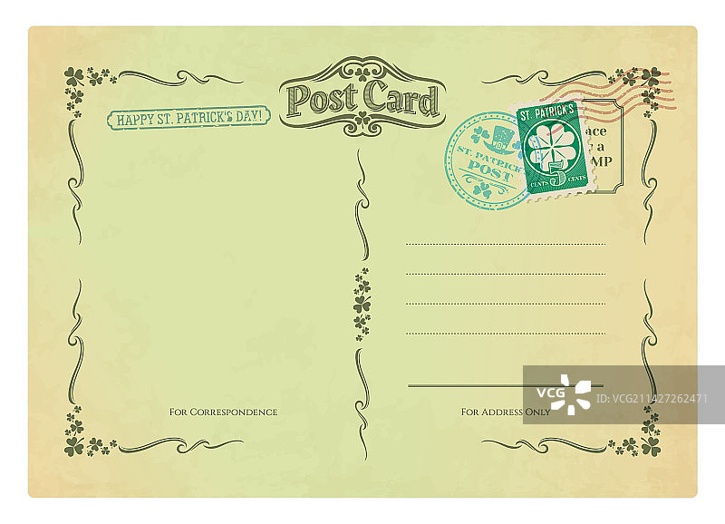 圣帕特里克节复古明信片图片素材