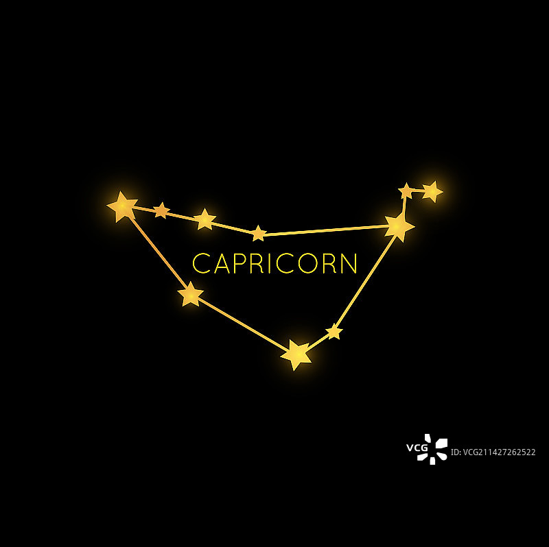 太空天空中金色的摩羯座星座图片素材