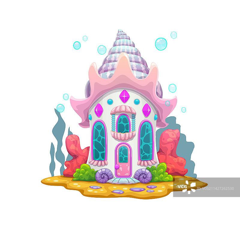 卡通海底美人鱼童话房子图片素材