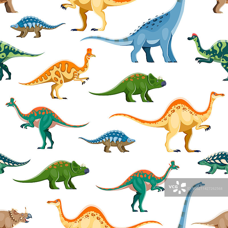 卡通恐龙角色无缝图案图片素材