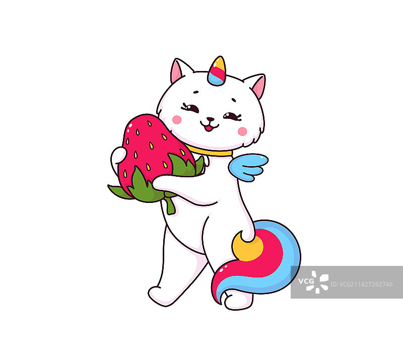 卡通可爱猫角兽草莓角色图片素材