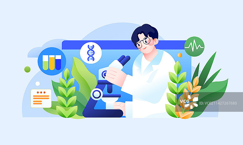 科研人员农业种植技术研究发展实验室设备横版矢量插画图片素材