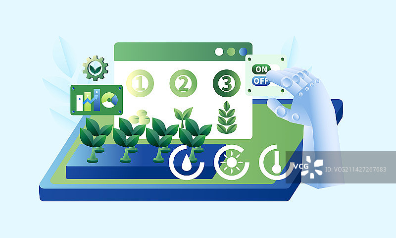移动应用程序智能自动化农业程序应用数据监测智慧农业科技横版矢量插画图片素材