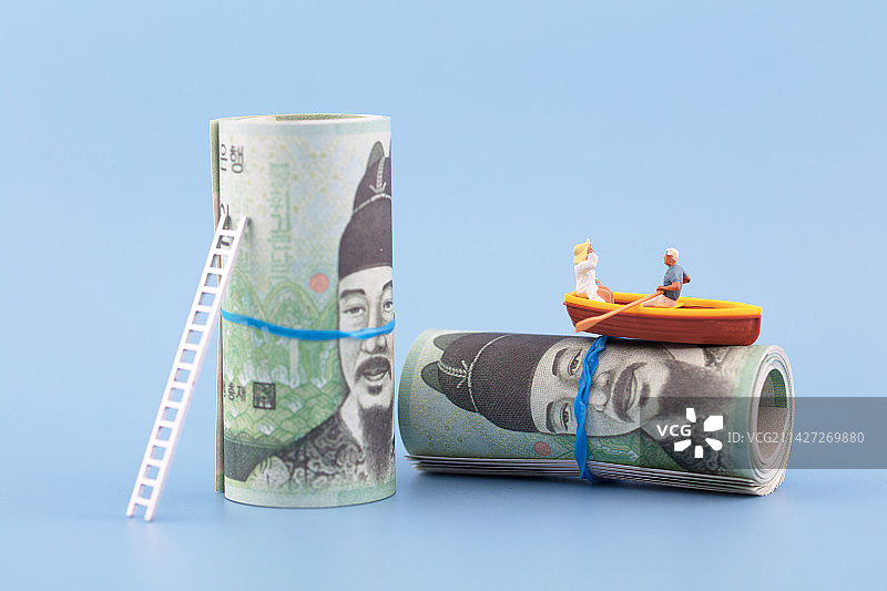 微缩场景资金市场划船从事行业图片素材