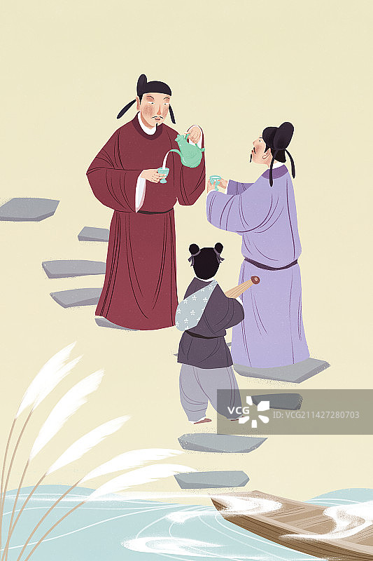 一片冰心古代成语故事系列16儿童插画诗人王昌龄倒酒送别好友图片素材