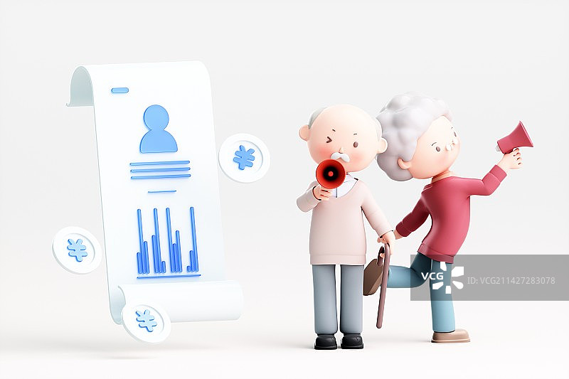 3D渲染的养老主题的可爱人物图片素材