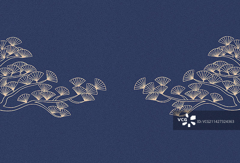 蓝金中国风国潮风松树插画背景，中国传统文化喜庆，新年春节金融汽车房地产高端庆典宣传礼盒包装书籍封面图片素材