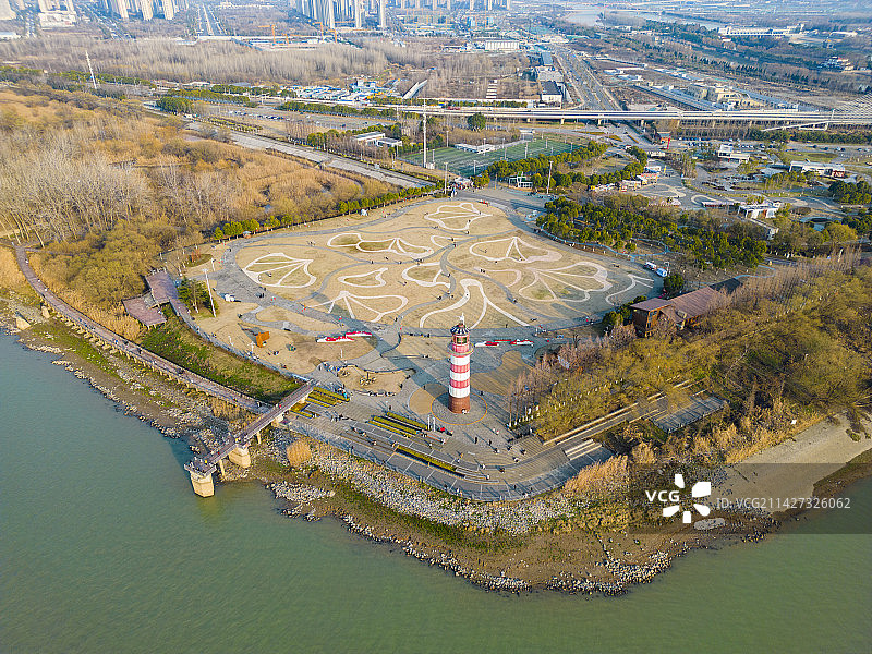 南京鱼嘴湿地公园航拍图图片素材