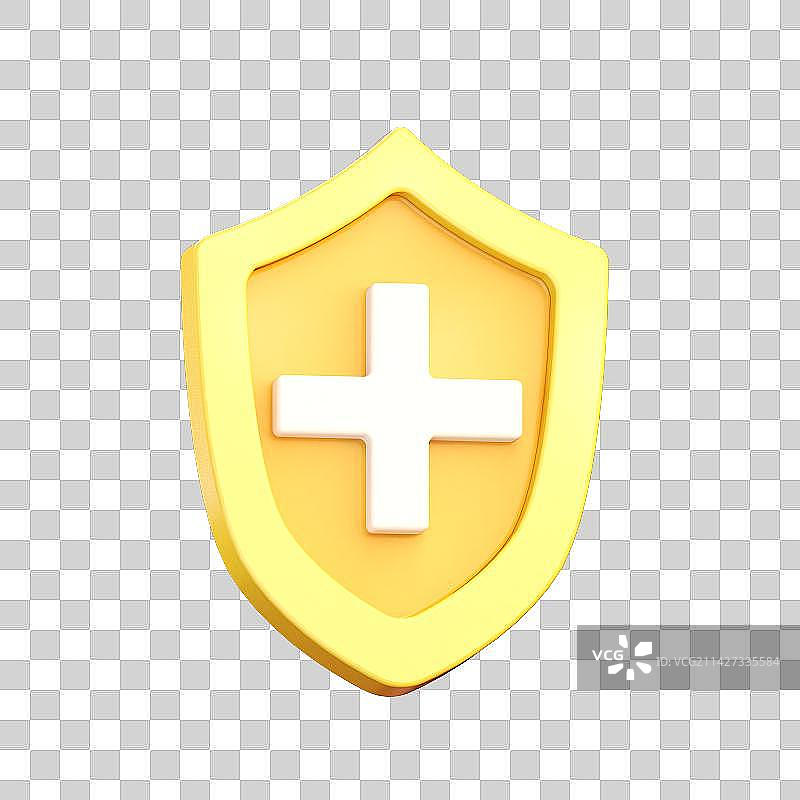 3D渲染黄色十字盾牌图片素材