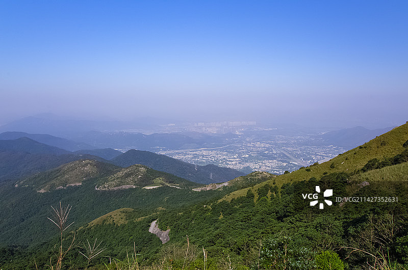 香港大帽山俯瞰海湾海港繁华城市建筑群图片素材