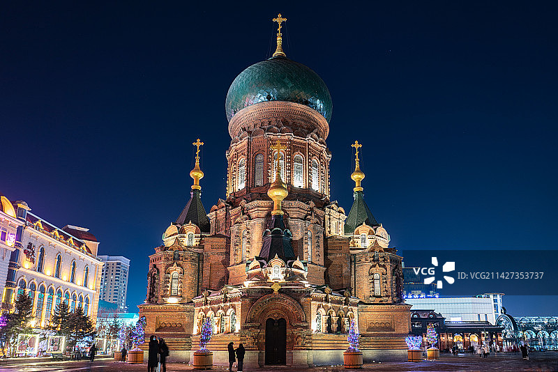哈尔滨圣索菲亚教堂教堂夜景图片素材
