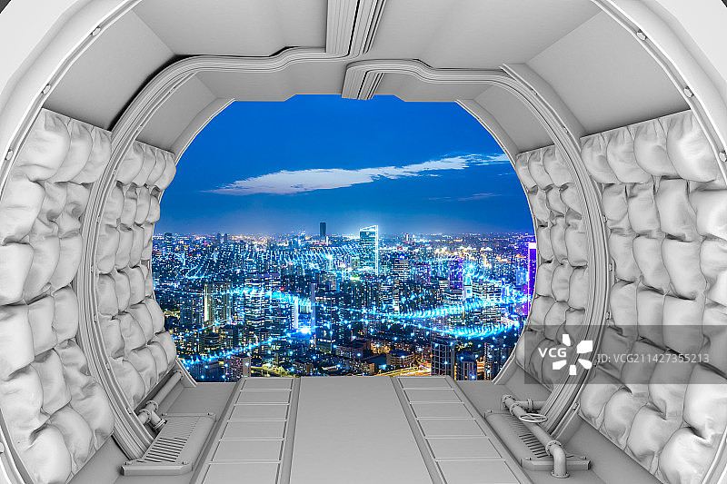 科技隧道空间远眺上海城市建筑风光图片素材