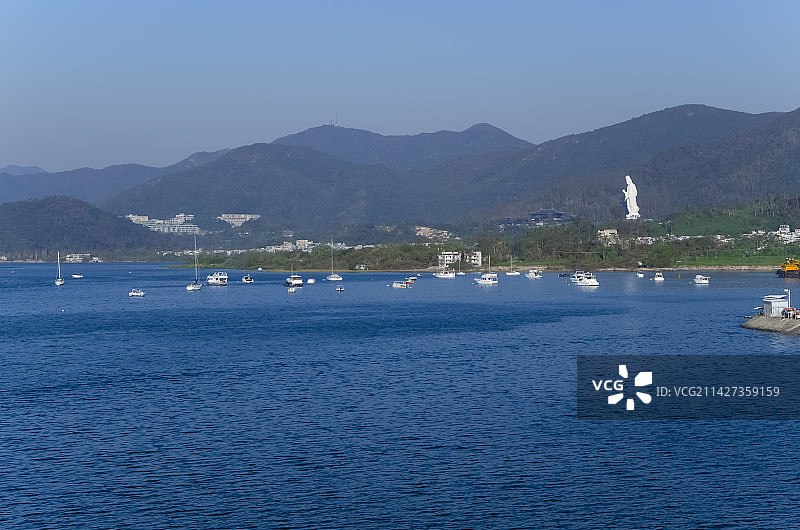 香港大埔区大美督海景远山自然风光图片素材