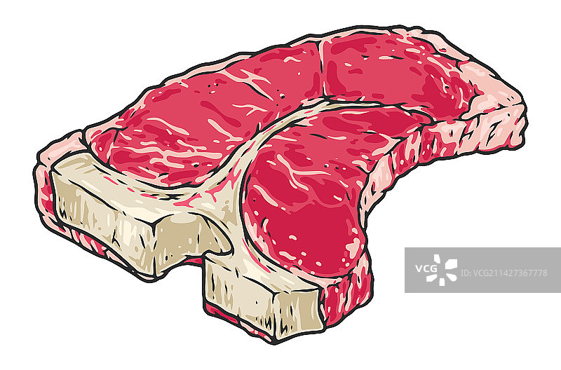 T骨牛排复古彩色贴纸图片素材