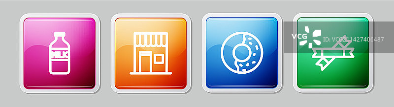 带牛奶咖啡店甜甜圈的线条瓶图片素材