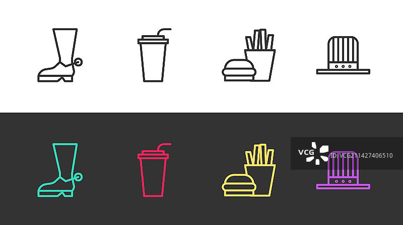 牛仔靴、纸吸管杯线条图标图片素材