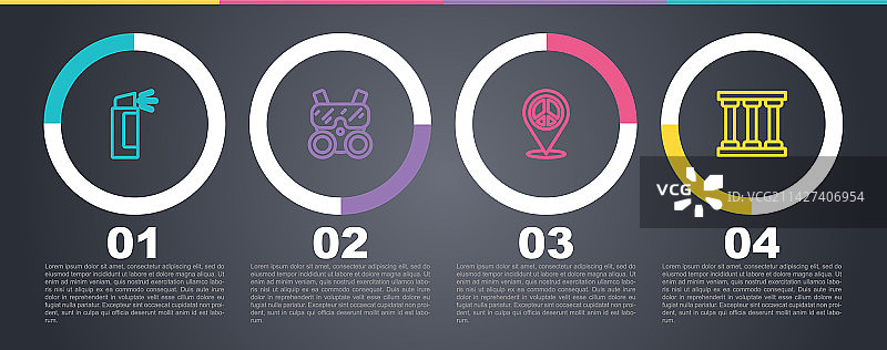 胡椒喷雾、防毒面具、定位、和平标志等线条图标图片素材