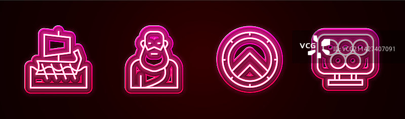 古希腊三列桨座战船苏格拉底盾牌线条设计图片素材